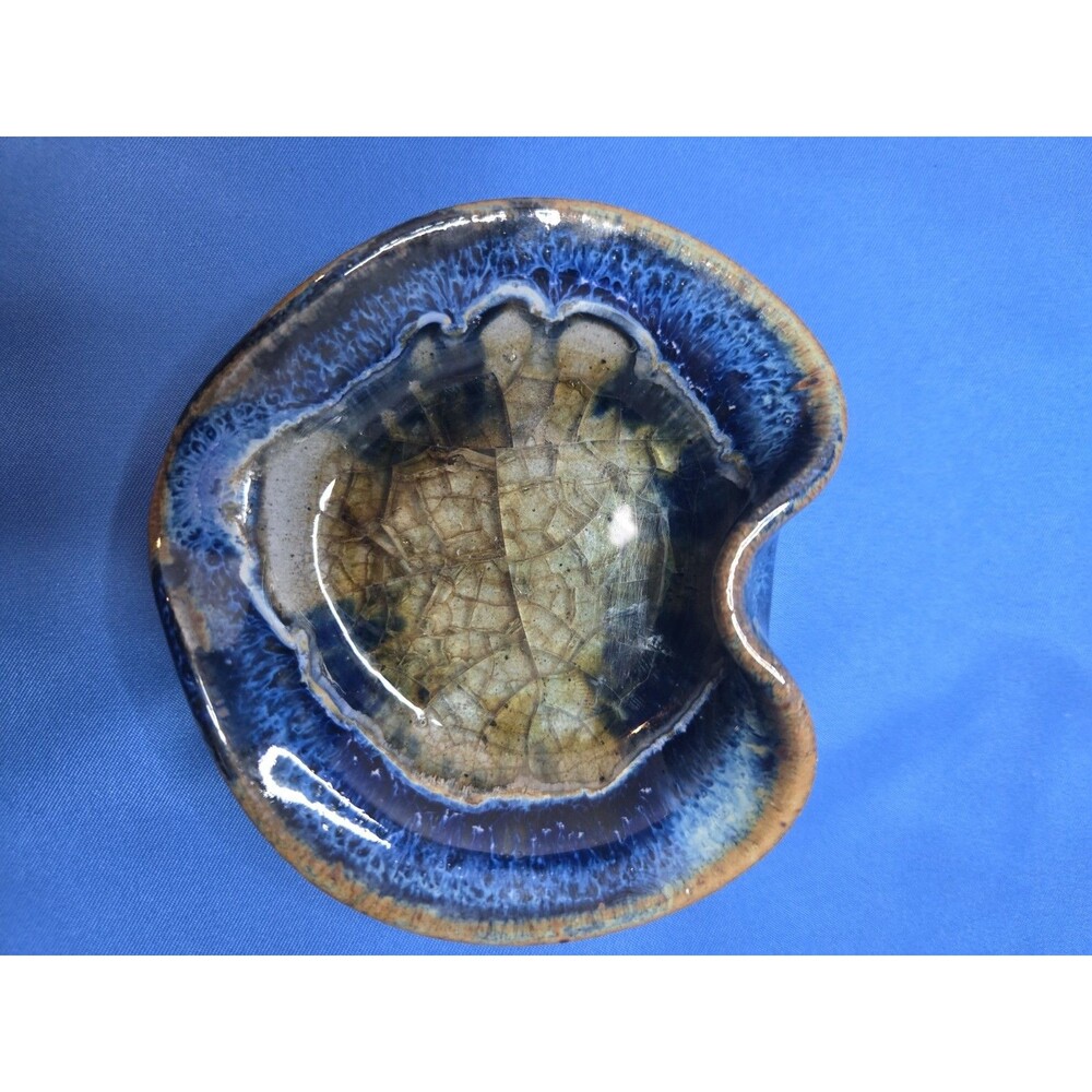 Art Pottery Heart Shapped Fused Glass Crackled. No Tag